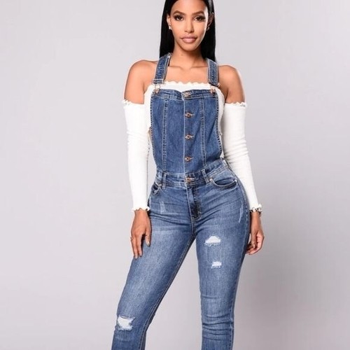 Distressed Skinny Denim Overalls sz 