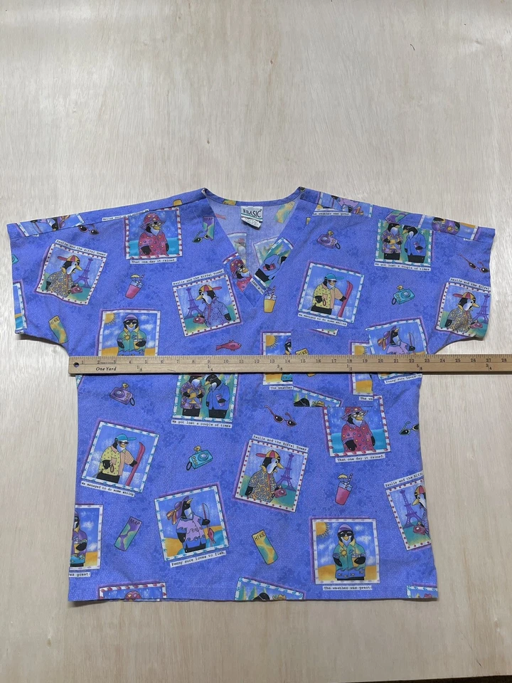 Simply Basic Blue Penguins Leaves Small Scrub Top - Image 4 of 4