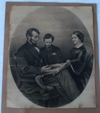 Antique (almost 160 years) rare Currier & Ives Lithograph of Pres. Lincoln & fam
