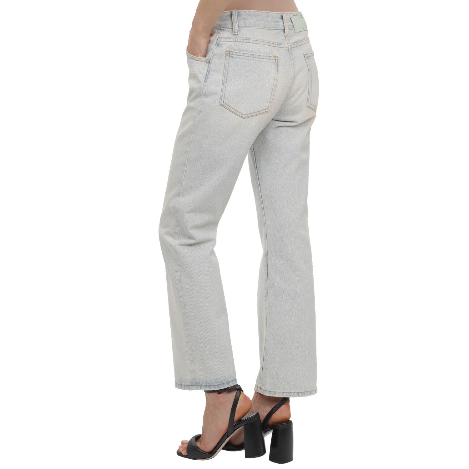 OFF-WHITE Virgil Abloh Logo Cropped Straight Jeans Pants Blue 29 L
