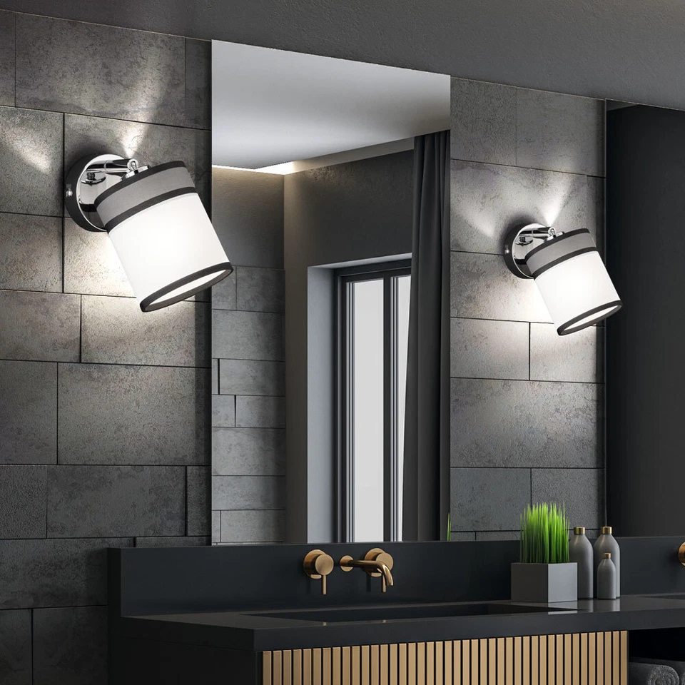 Luminaire Sportif Applique Murale Couloir Spot Pivotant Chrome Gris Blanc Tissu - Photo 3/4