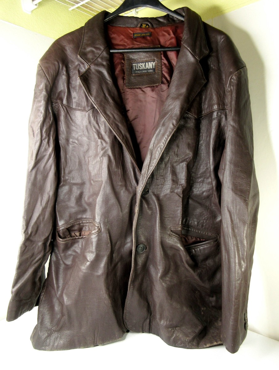 Vintage Tuskany Italy New York Leather Jacket Long Coat Lamb Skin