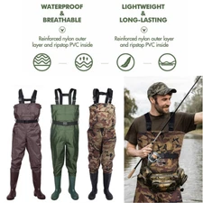 Bootfoot Chest Wader 2-Ply Nylon Waterproof Chest Fishing Waders Rubber Bootfoot
