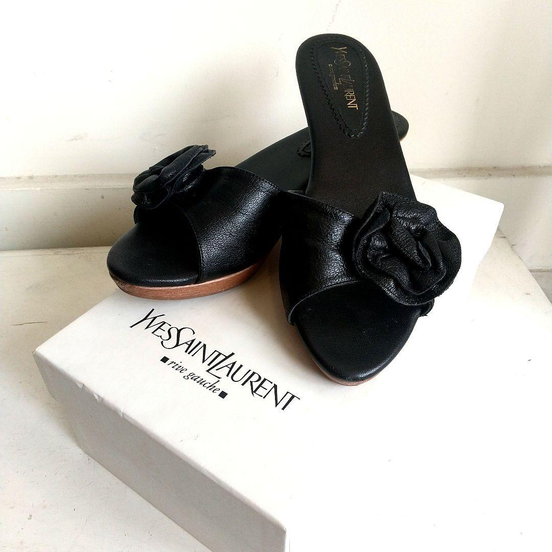 Sandali Yves Saint Laurent Flower Mules 38 neri autentici donna usati