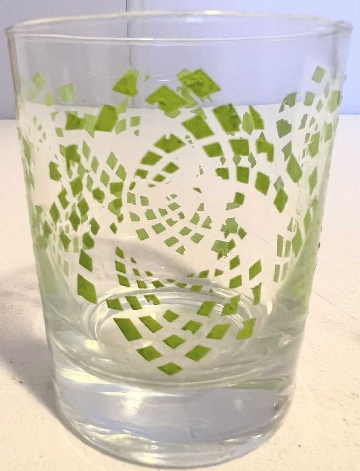 IKEA GLASS Low Ball Rocks Green Star Dots Made in Poland 3.75 