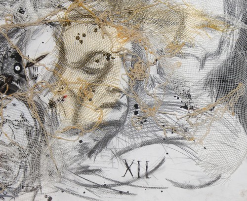 Abstract portrait ink/pencil/collage painting - Picture 11 of 12
