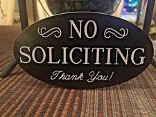 No Soliciting Home Door Plaque Sign Deep Engraved Oval Shape Warning Solicitors