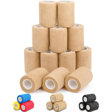 12-Rolls Tan Self Adherent Bandage Wrap, Vet Tape, Medical Tape 3 In x 5 Yds 