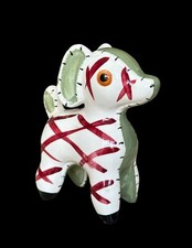 Vintage Whimsical Ceramic Dog Figurine - Folk Art Style "Stitched" Design