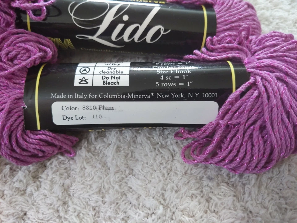 Vintage Columbia-Minerva Lido Yarn Plum Color 8310 10 Skeins Cotton & Viscose - Image 3 of 4