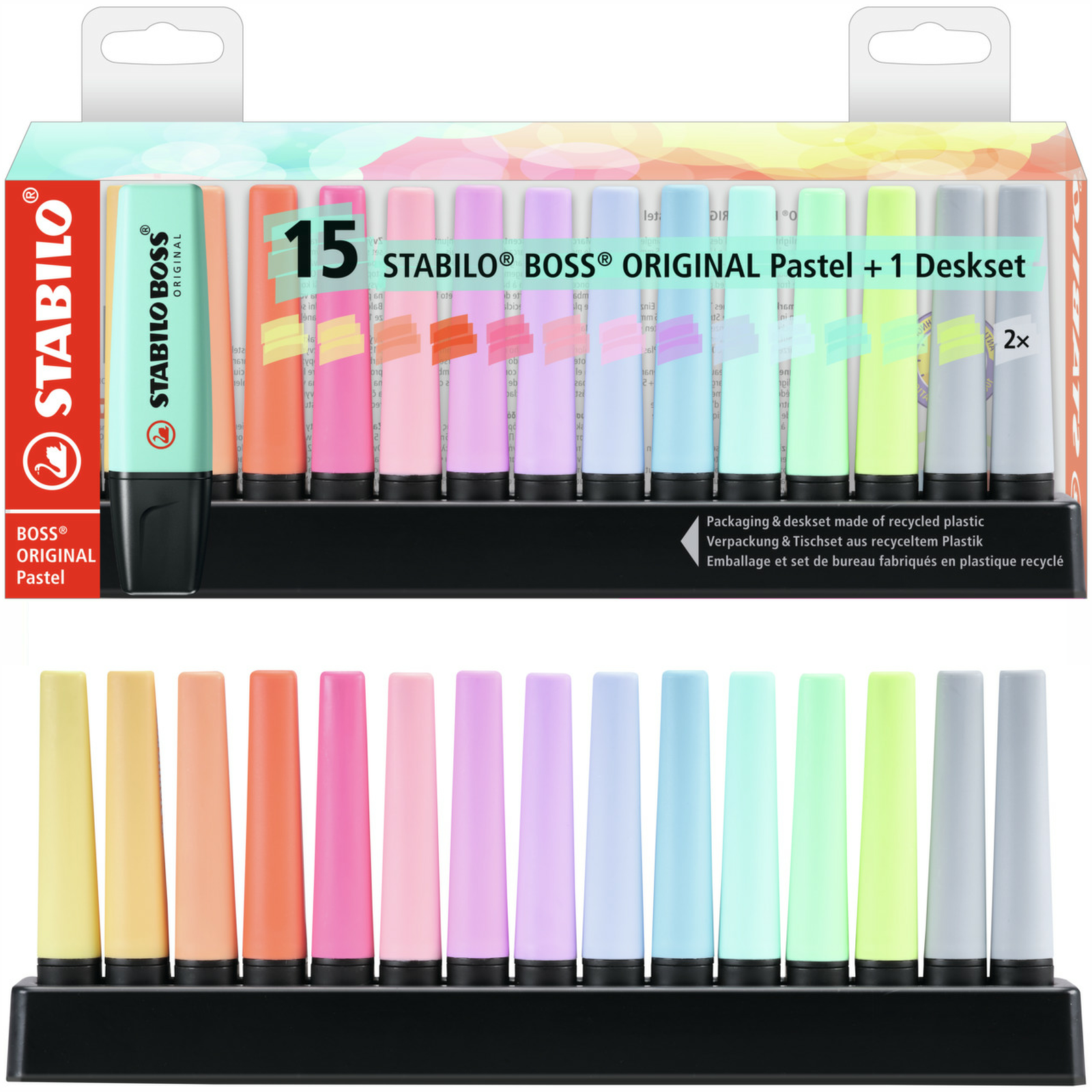 Highlighter - STABILO BOSS ORIGINAL Pastel - Deskset of 15 - Assorted Colours