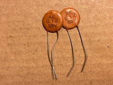 2 NOS 1960s Arco Ceramic Disk .1 uf 50v Tube Amp Tone Capacitors TEST GOOD (Qty)