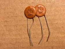2 NOS 1960s Arco Ceramic Disk .1 uf 50v Bass Guitar Tone Capacitors TEST GOOD