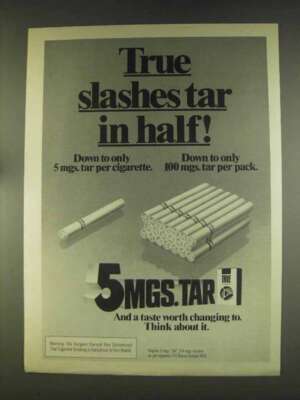 how much was a pack of cigarettes in 1976 1976 True Cigarettes Ad - Slashes Tar in Half