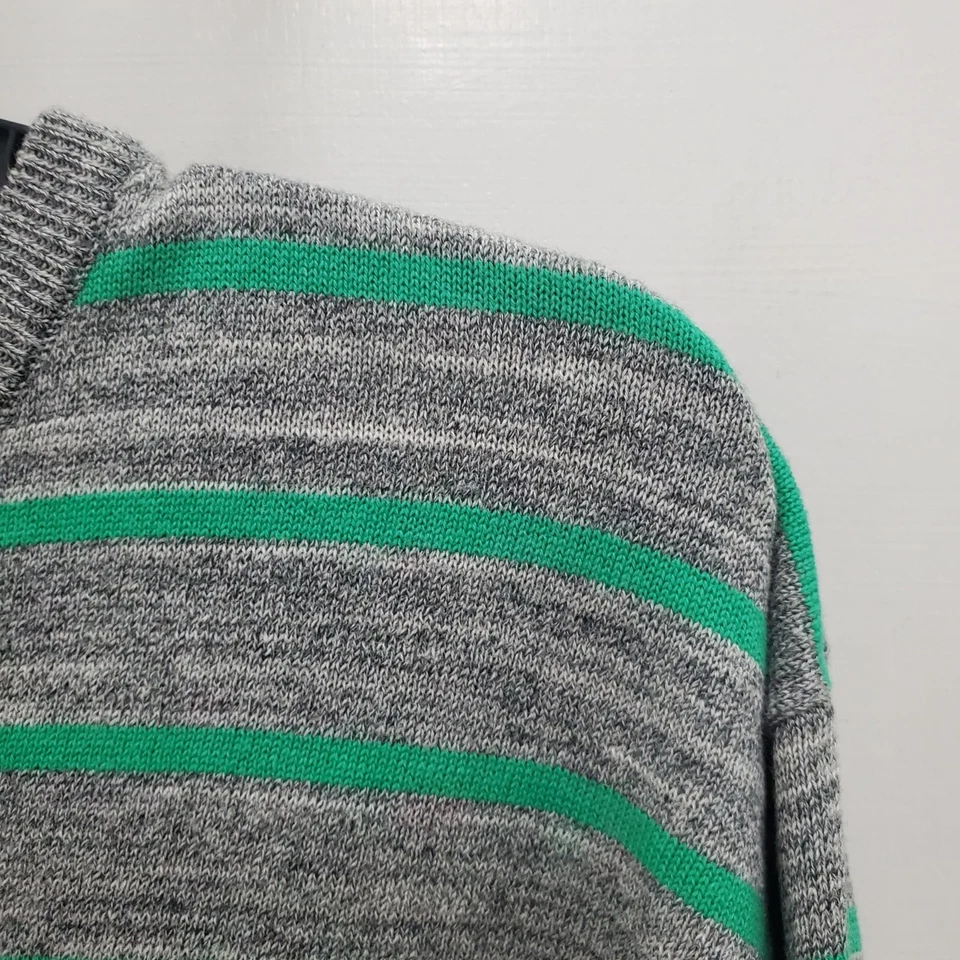 PD&C Men's Heather Gray Bright Green Stripe Preppy Academia V-Neck Sweater Sz M - Image 2 of 4