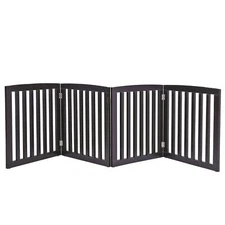 Freestanding Pet Dog Gate 4 Panels Indoor Foldable Dog Fence for Stairs Brown