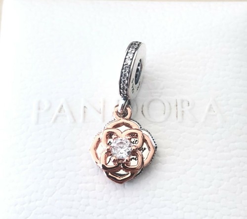 Pandora Rose Gold Two-Tone Rose Dangle Charm #789373C01 +FREE Gift Box +Tag - Picture 3 of 6