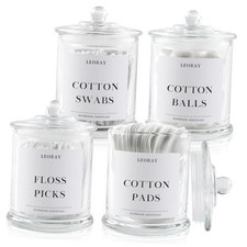 LEORAY 4 Pack Glass Qtip Holder Dispenser with Lids, Airtight Waterproof