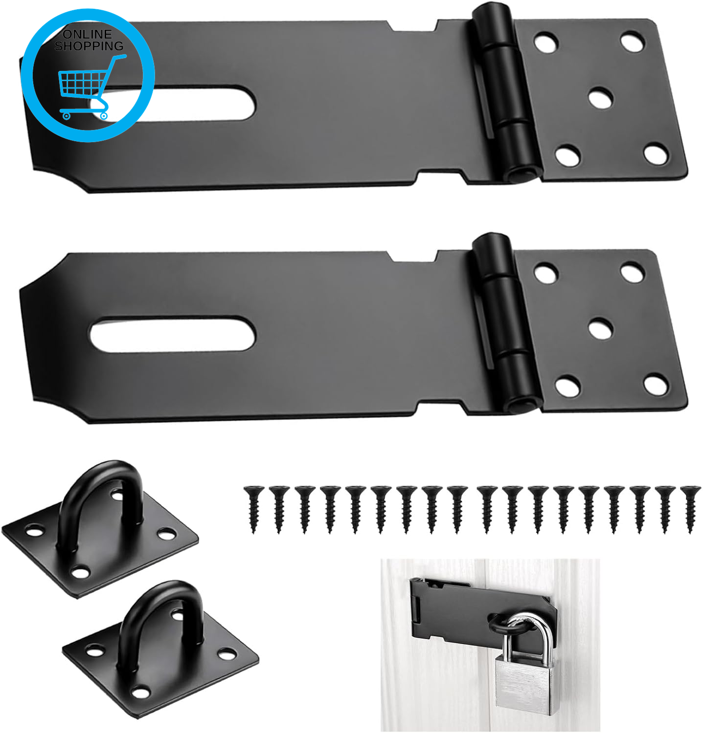 2 Pcs 4 Inch Padlock Hasp, Hasp and Staple with Screws, Shed Door Latch Stainles