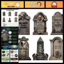 17" Halloween Tombstones - 6 Pack Graveyard Yard Signs, Outdoor Decorations for