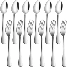 Set of 12, Stainless Steel Dinner Forks and Spoons, findTop Heavy-duty Silver 
