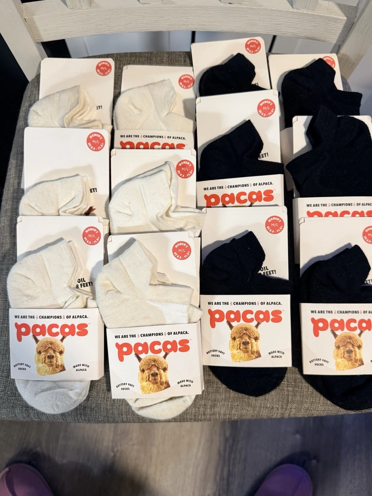 Pacas Alpaca Women Performance Low Cut Socks White Black Soft Hypoallergenic M/L