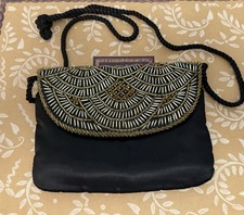 Vintage 70s/80s 90  s Black/Gold Sequined Handbag Purse Satin Fancy