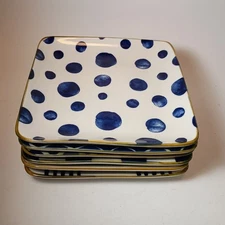 Set of 6 Over and Back Blue & White Geometric 7” Appetizer Dessert Plates