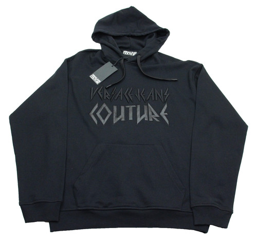 $375 Versace Jeans Couture Hoodie Mens Small Black Loose Fit Logo Sweatshirt