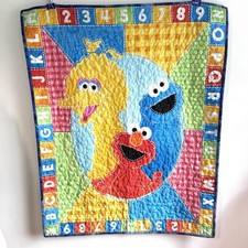 Rare Vintage Sesame Street Quilted Blanket Crib Nursery Decor Elmo Big Bird
