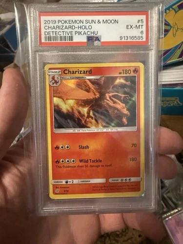 2019 POKEMON SUN & MOON DETECTIVE PIKACHU #5 CHARIZARD-HOLO PSA 6