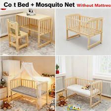 Baby Wooden Bedside Crib Co-Sleeping w/Mosquito Net Newborn-Toddler Cot