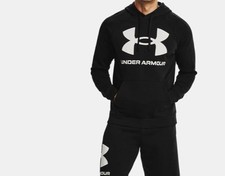 Under Armour Black White Fleece Lined Rival Logo Hoodie Mens Small NWT