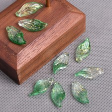 10pcs Green Color Flora Petal Shape 9x20mm Lampwork Glass Loose Beads