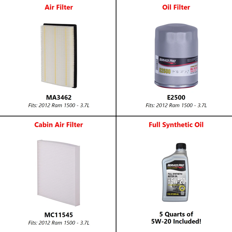 2012 Ram 1500 3.7L Complete Oil, Air & Cabin Filter Kit (5W-20) - Image 2 of 4