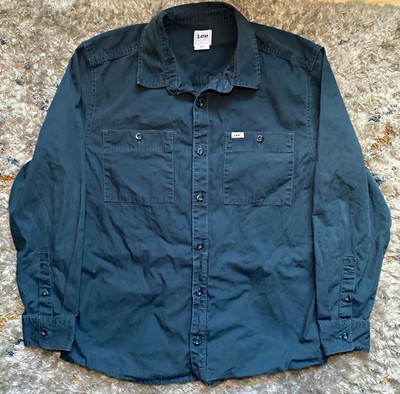 Lee Workwear Men's Black Cotton  Canvas Long Sleeve Button-Up Shirt Pockets Sz M