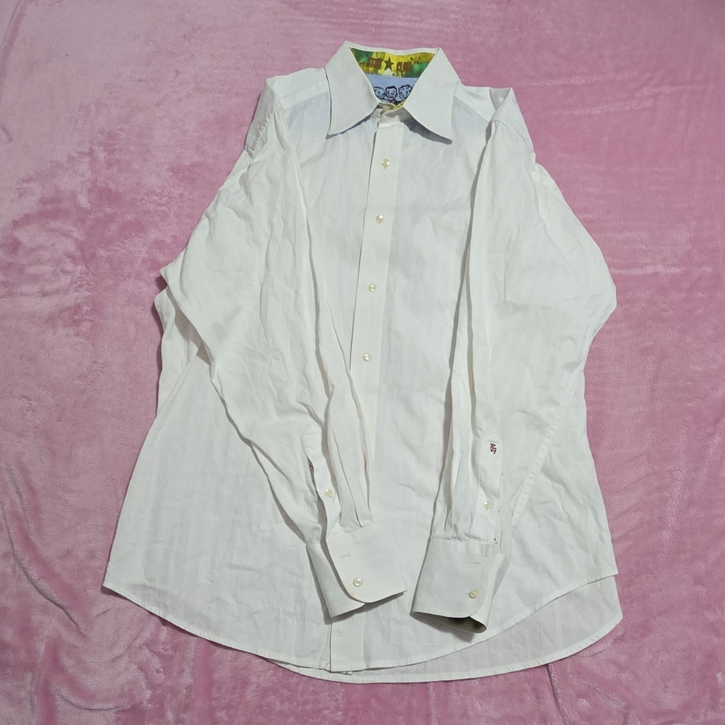 Robert Graham Striped Dress Shirt White Cotton Long Sleeve M Regular Fit Trim