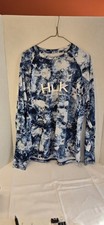Huk Mossy Oak Performance Fishing Long Sleeve T-Shirt Blue White Fish Camouflage
