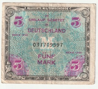 5 Mark 1944 Alliierten Militärbehörde. US Druck.
