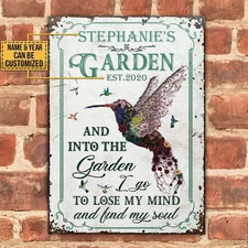 Personalized Hummingbird Garden And Into Classic Metal Sign Vintage Outdoors