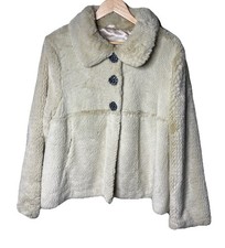 Vintage Faux Fur Coat Cream Ivory Empire Waist Turn Down Collar Silky Lining