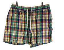 VTG 90s Polo Ralph Lauren Rainbow Madras Plaid Above Knee Swim Trunks Shorts