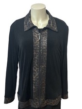 Chico  s Travelers Black Bronze Textured Knit Zip Blazer Jacket Size 2 L 
