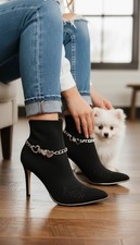 2PC Women Silver Metal Chain Boot Bracelet Shoe Heart Love Charm Handmade In USA