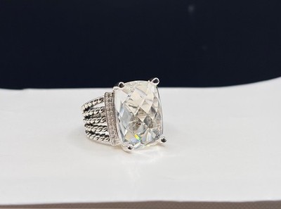 David Yurman 925 Sterling Silver White Topaz Wheaton 20x16mm Ring Size 6