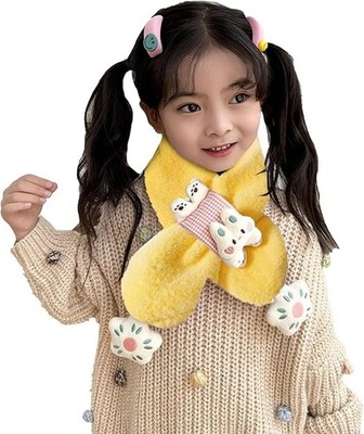Cute, fluffy neck warmer for kids, windproof and cold-resistant. Yellow, 75cm
