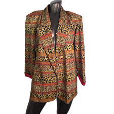 Vintage 90s Jordana Blazer Women's Cheetah Print Enamel Button USA Made - Medium