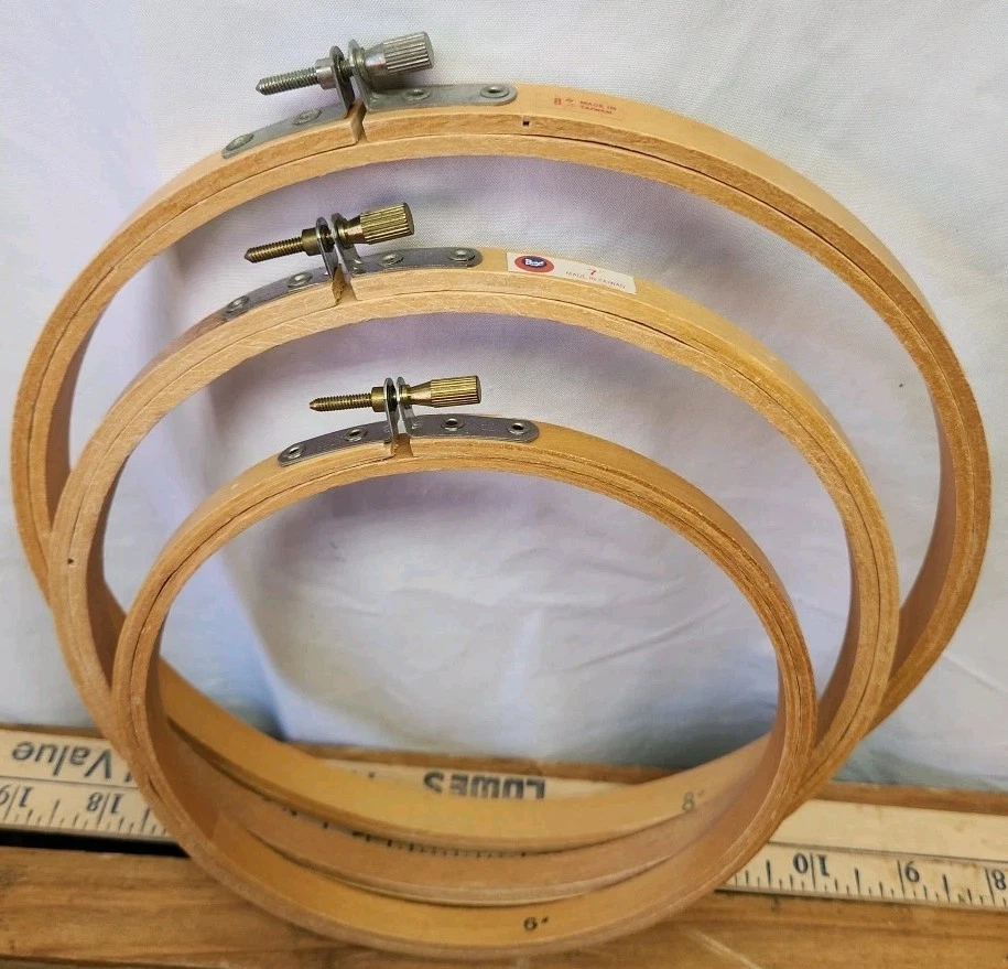 Lot of 3 Vintage Wooden Embroidery Hoops Quilting Cross Stitch 8" 7" 6" - Image 3 of 3