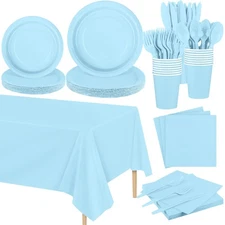 169 Pieces Light Blue Party Supplies Disposable Dinnerware Set Include Plates...