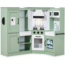 Best Choice Products Pretend Play Corner Kitchen Wooden Toy Set Kids Lights